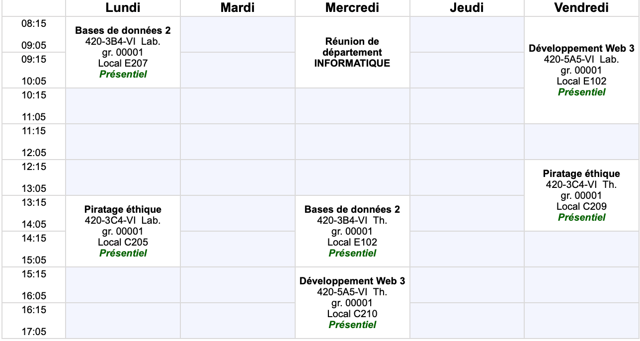 Horaire automne 2024